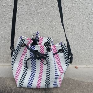 TRUSS Large Woven Leather Trim Bucket Bag